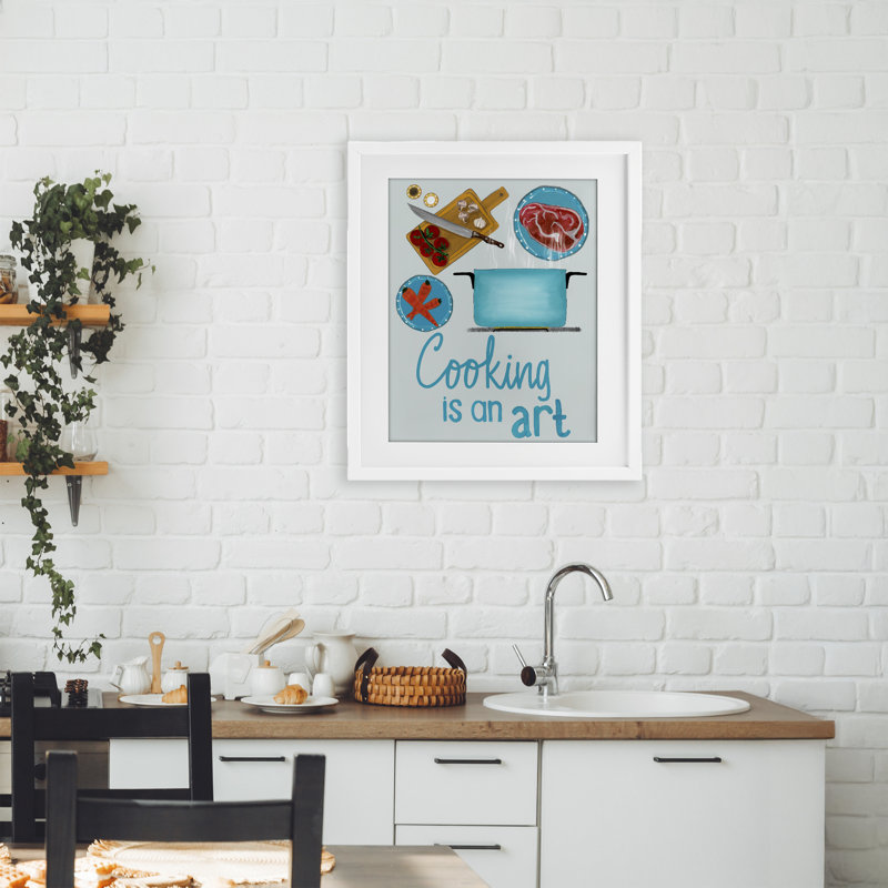 Cooking Is An Art Phrase Framed Print Under Glass, design by Christine Becker, 21" H x 17" W, Coastal White Frame