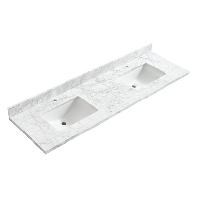 Zevio l 72 po x P 22 po. Comptoir de meuble-lavabo en marbre blanc de Carrare avec lavabo simple rectangulaire blanc