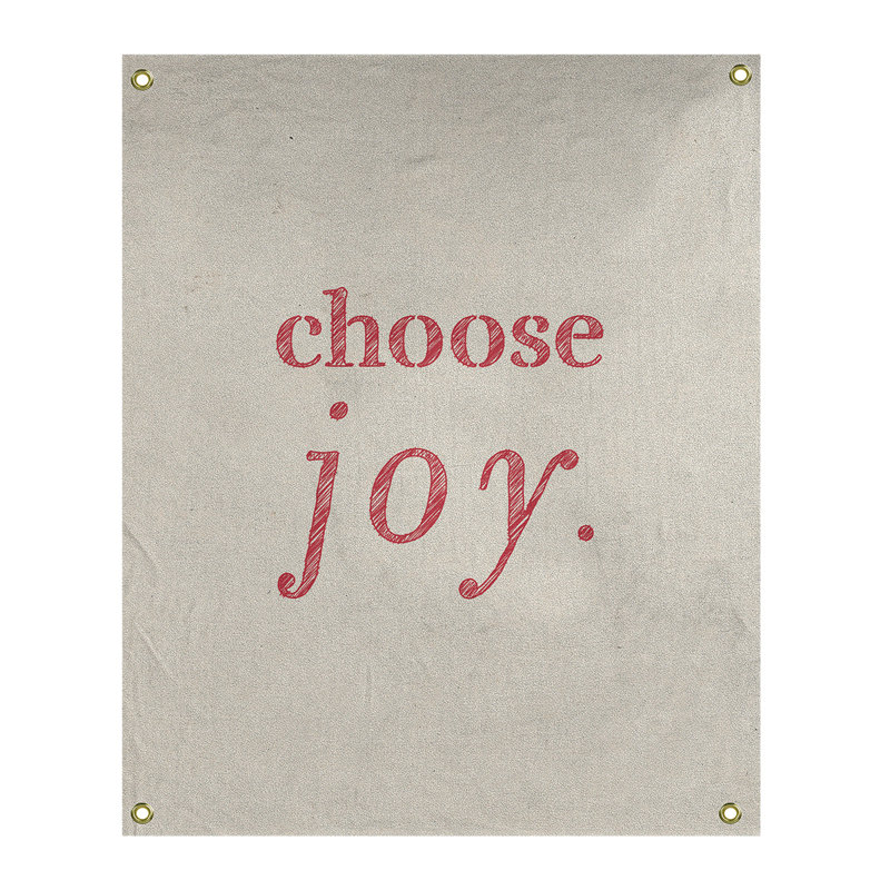 Tapisserie de polyester, choisir la joie citation, H 36 po x l 26 po, Blanc / Rouge