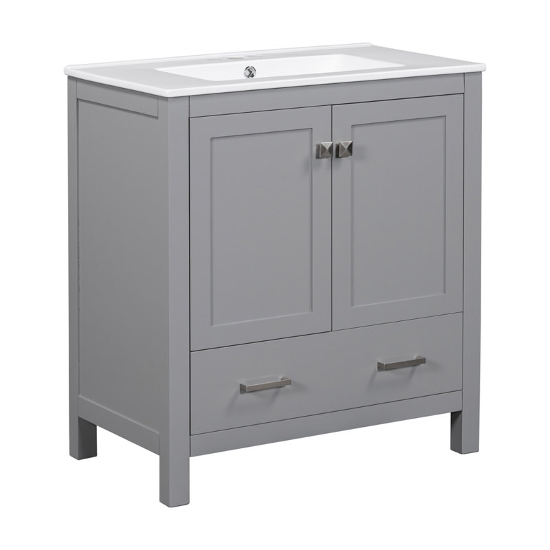 30 Inch Bathroom Vanity With Single Sink, Silver, Gray