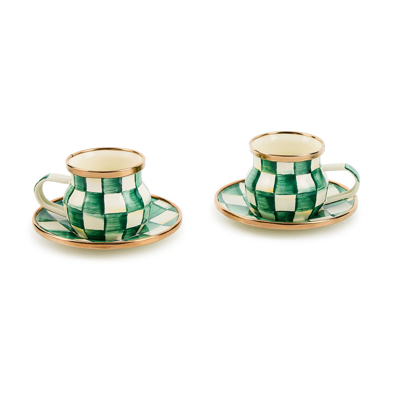 Emerald Check Espresso Cup And Saucer Set