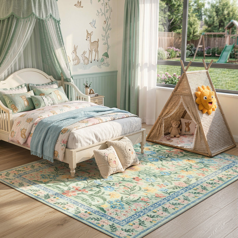 Tapis floral lavable à la machine avec envers antidérapant pour salon, salle à manger et chambre à coucher Kaldi Kaldi