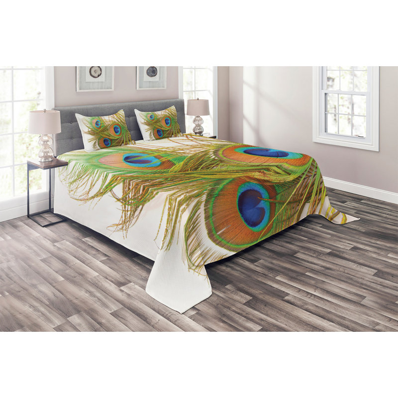 Peacock Eclectic Polyester Coverlet, King Bedspread + 2 Shams