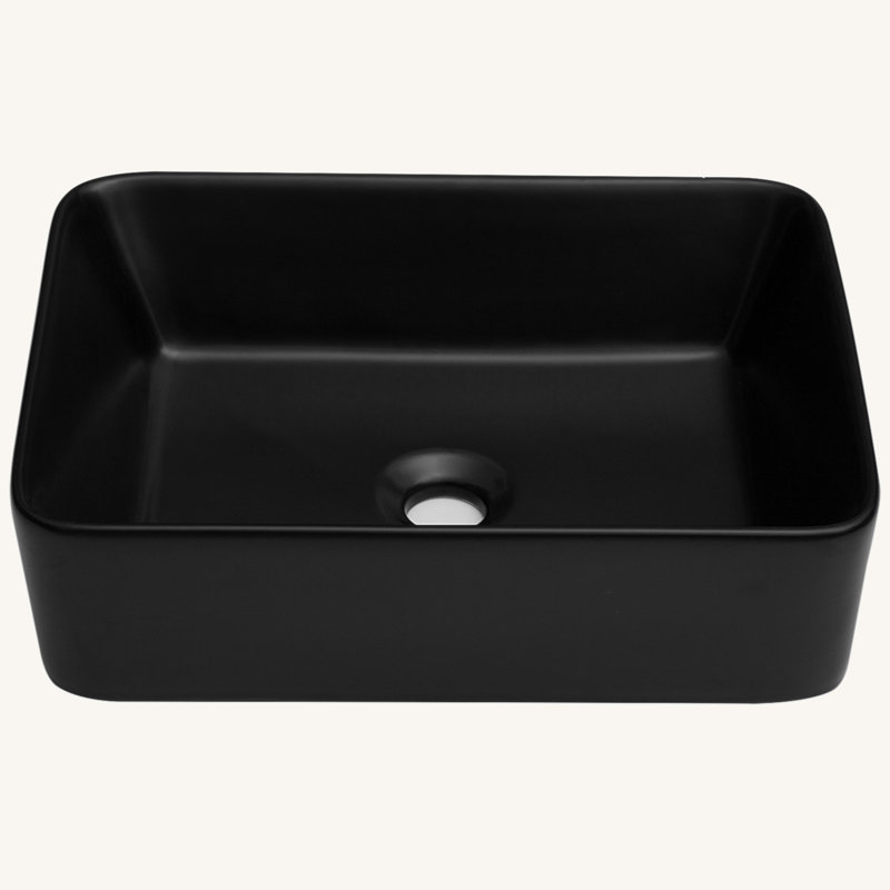 Lavabo de salle de bain vasque rectangulaire en céramique 19 po x 15 po, Noir