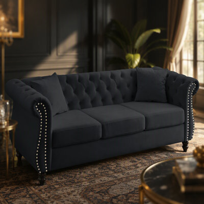 Sofa, 3-Seater Sofa, Tufted Couch with Two Pillows
