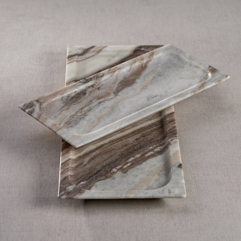 Small Rectangular Brown Marble Tray with Raised Edges