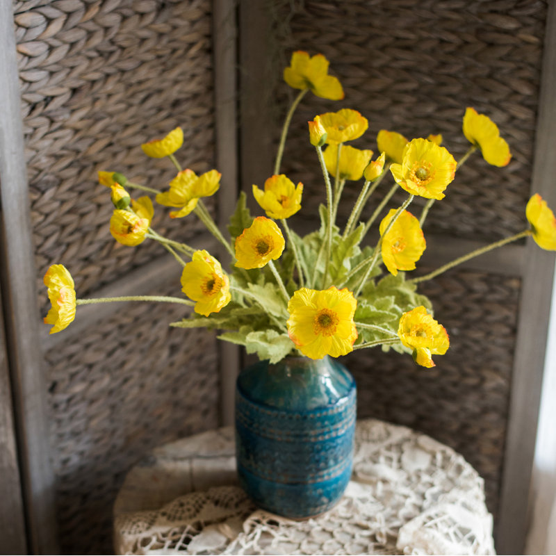 Jet de coquelicot en soie, 5 tiges, Rose