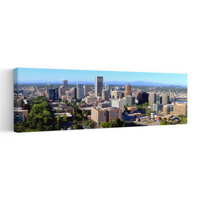 High Angle View Of A Cityscape Portland Multnomah County Oregon USA by Gino Rigucci - Wrapped Canvas Panoramic Print