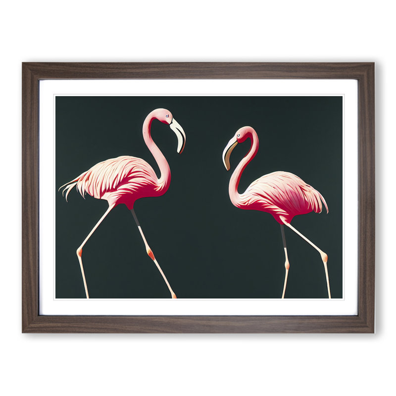 Shining Flamingos - Framed Print, 46cm H x 64cm W x 2cm D, Walnut