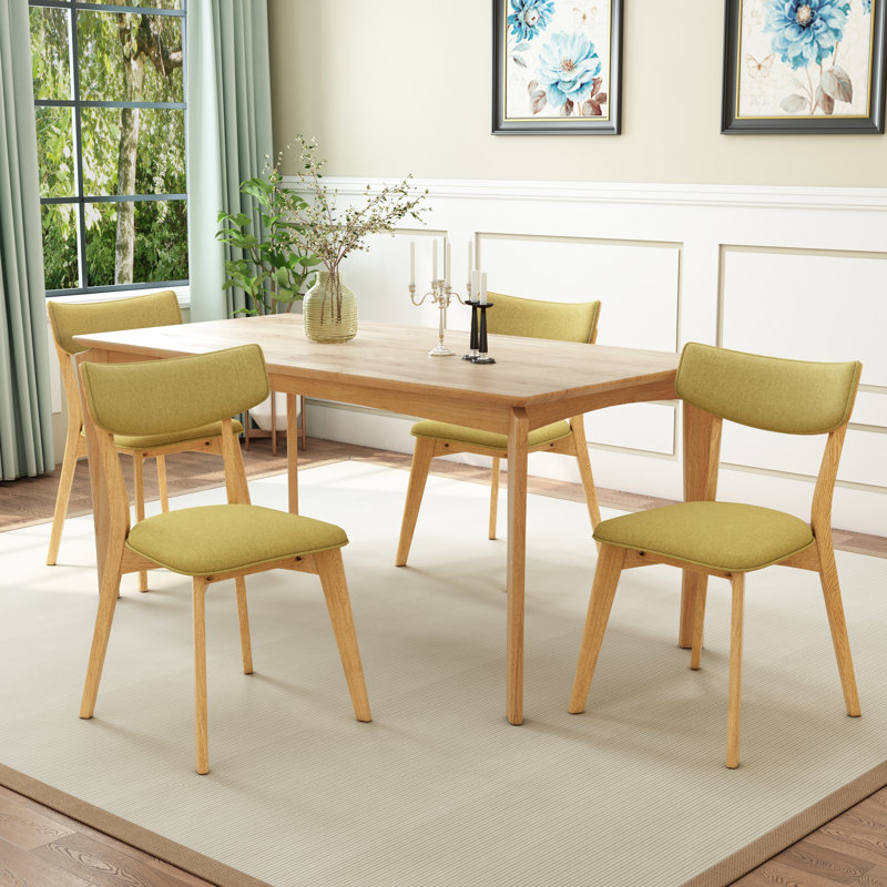 Colten 5-Piece Mid-Century Modern Rubberwood Dining Set, Green Tea/Natural Oak