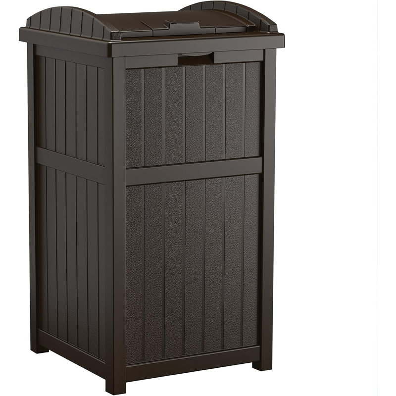Suncast 17 in. W x 17 in. D Resin Trash Hideaway with Latching Lid, Made in the USA, Java Brown, 33