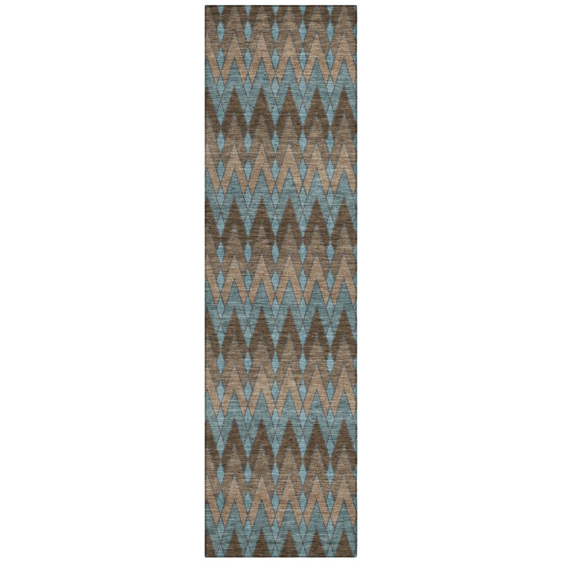 Machine Washable Indoor/Outdoor Chantille ACN2558 Geometric Rug, Runner 2'3" x 7'6", Brown