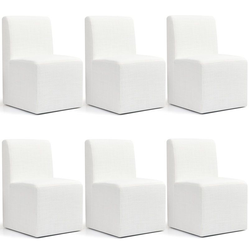 Upholstered Dining Chairs with Casters, Modern Single Sofa Chair with Slient Wheels for living room, Arrived Assembed, Cream