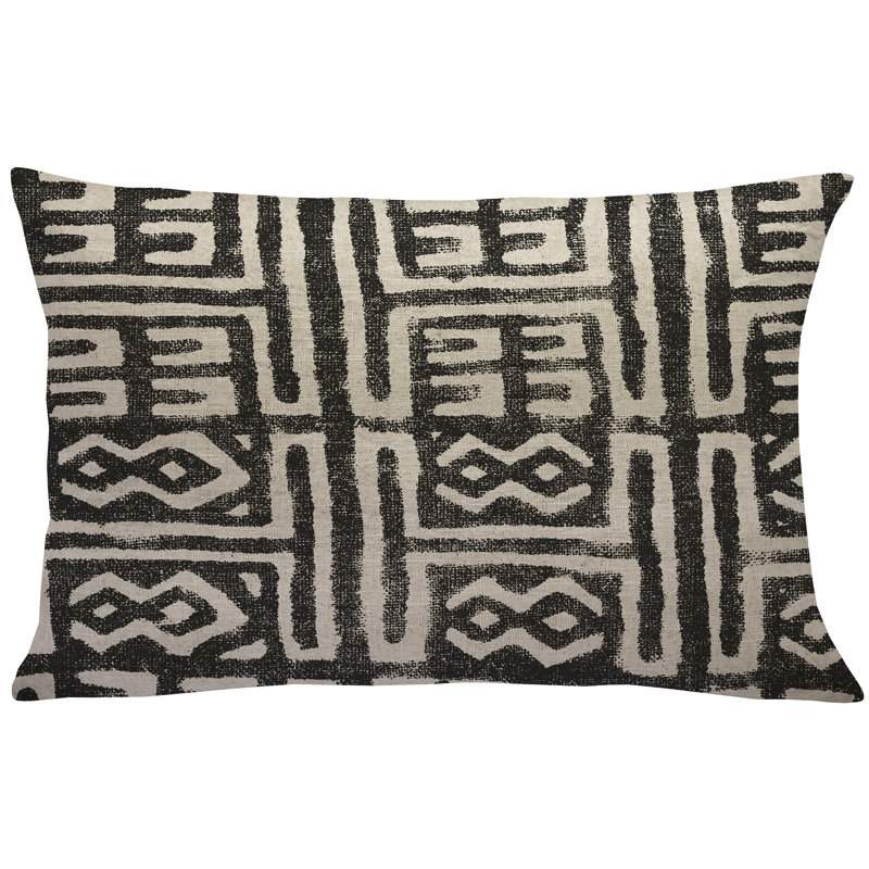 Geometric Linen Throw Pillow, Black