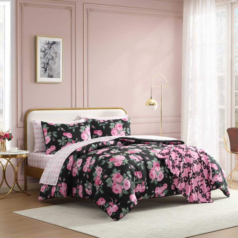 Ensemble d'édredon rose réversible Betsey Johnson, Édredon très grand + 7 pièces supplémentaires