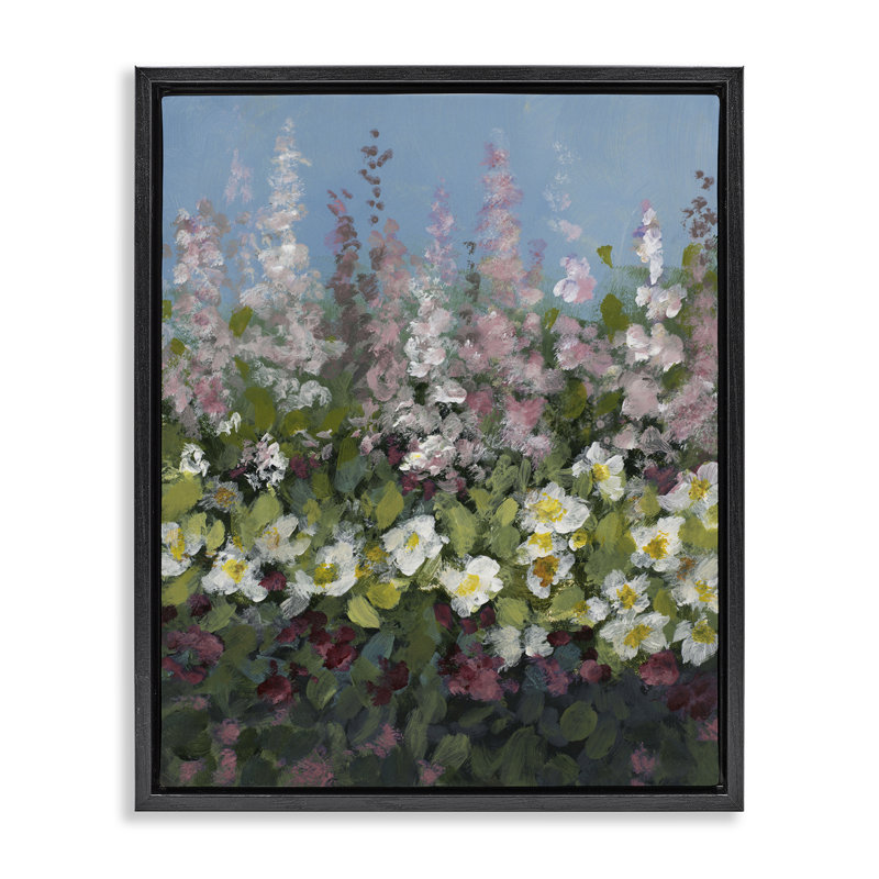 «Garden Glory», fleurs mauves, toile encadrée flottante grise par Lanie Loreth, Cadre flottant noir de jais