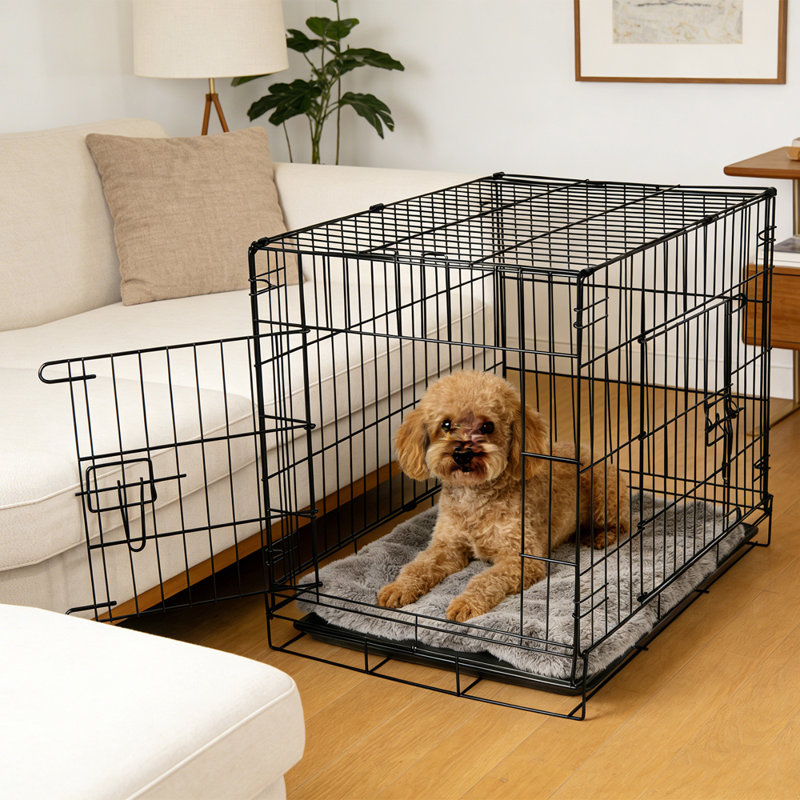 Foldable Metal Dog Cage with Plastic Tray