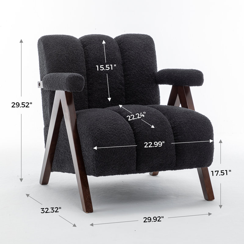 Fauteuil Draedyn rembourré avec pieds en bois massif, Noir, 1