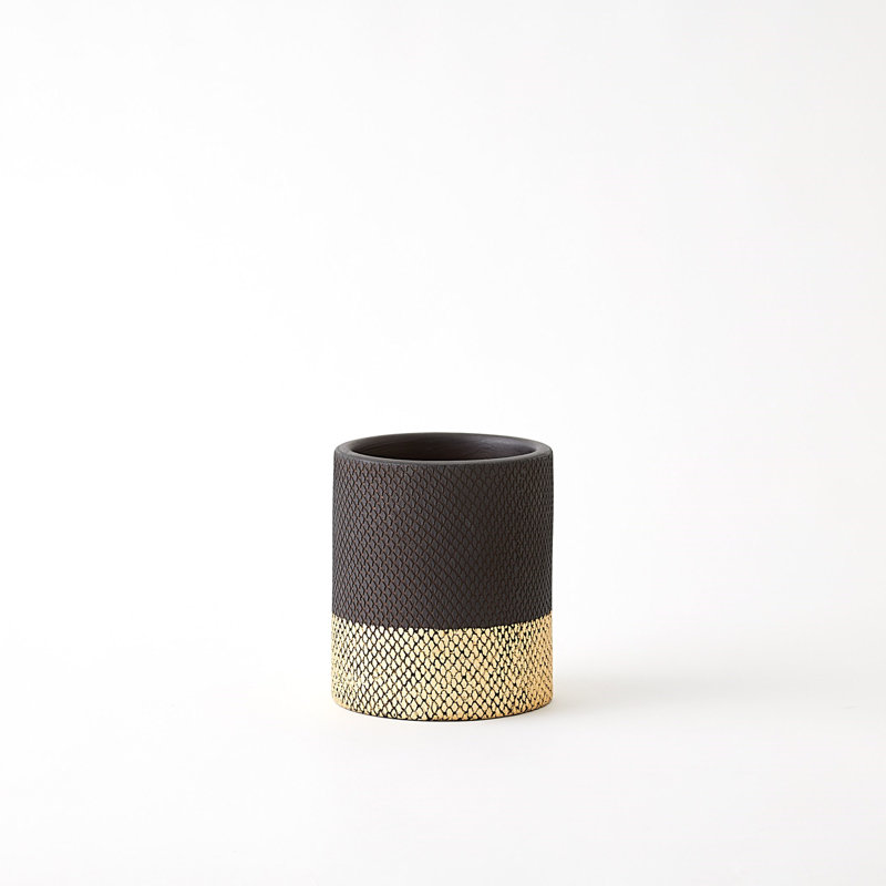 Java Vase-Matte Black/Gold Metallic-Sm, 8" H x 7" W x 7" D