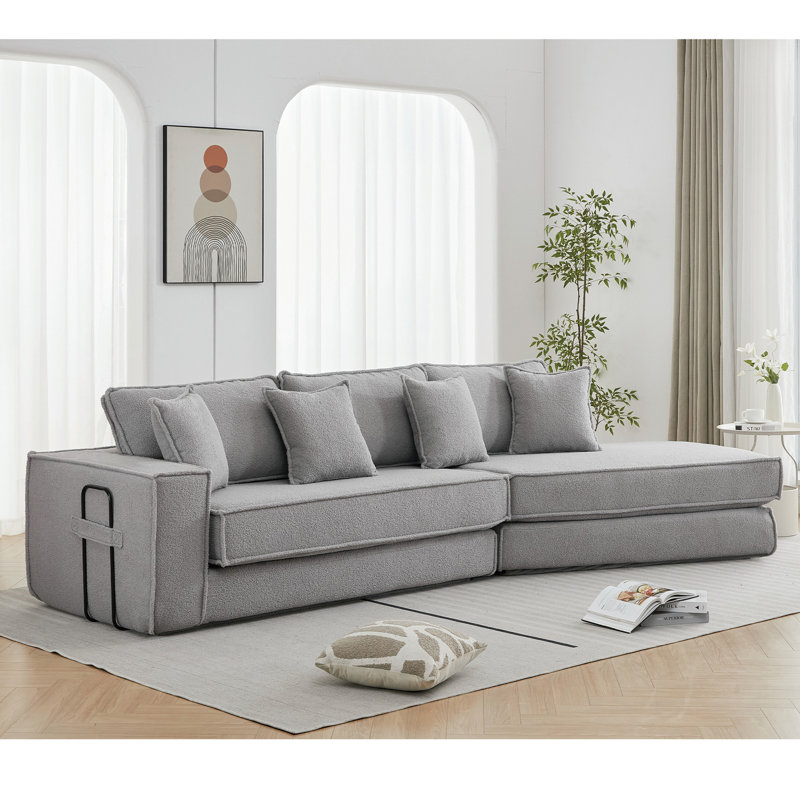 Lit rabattable avec confort supérieur, 3 sièges, velours d'agneau gris, mousse haute pour un style convertible de lit convertible, look élégant