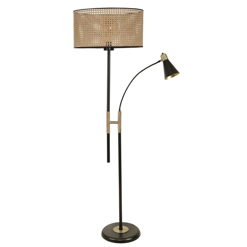 Lampe sur pied scandinave, couleur osier, hauteur 65,0 pouces | Corps en métal avec revêtement chromé, capuchon en tissu, douille E27 de 40 W maximum | Finition de peinture électrostatique stylisée | Parfait pour les salons et les chambres modernes