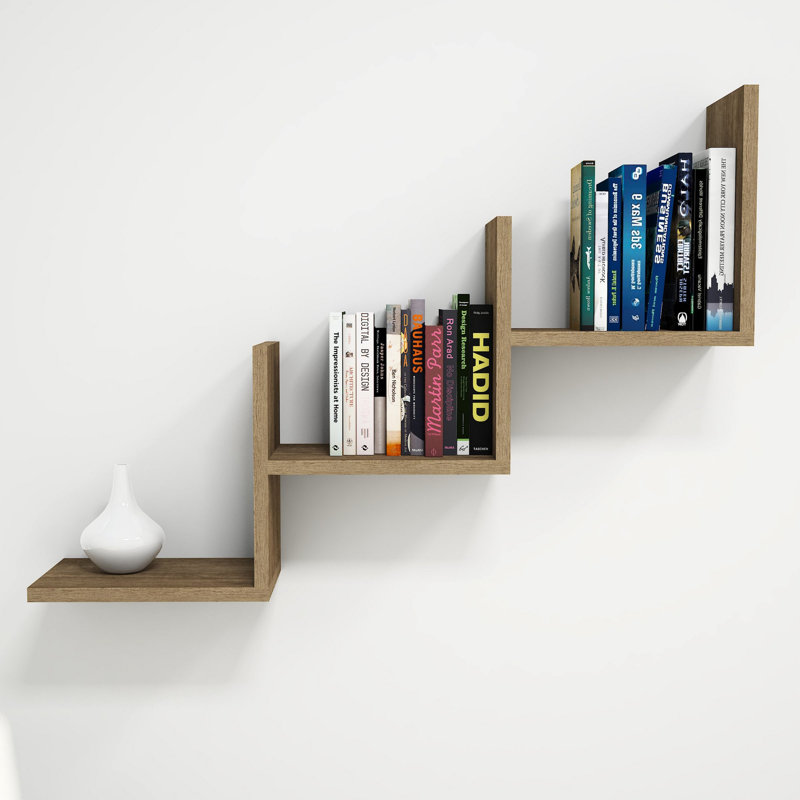 Modern Wall Shelf, Walnut Color, 23.6 x 35.4 x 7.7 inches | 100% Melamine Coated Particle Board, Thickness: 0.7 inches | Numerous Shelves, Wall-Mountable Design, Additional Storage for Home & Office
