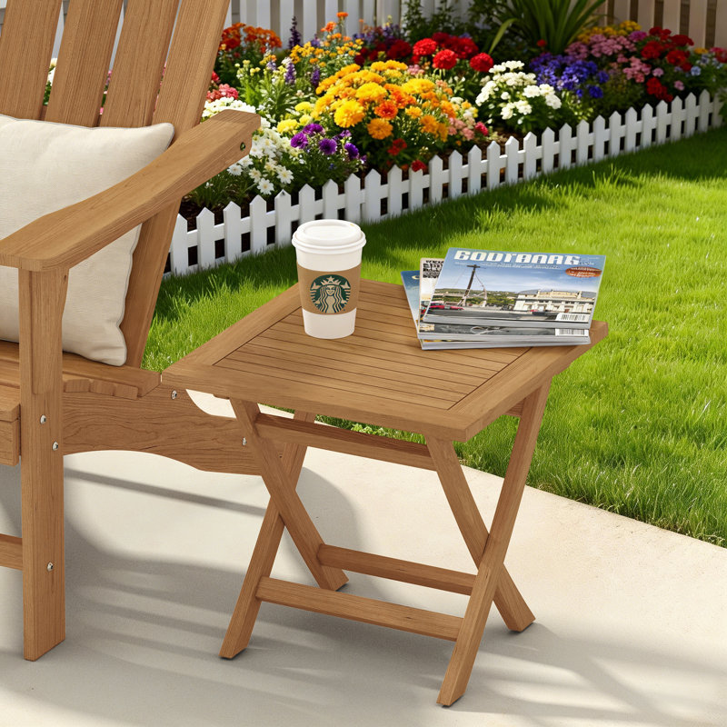 Solid Grade A Teak Outdoor Side Table, 18" Folding Accent End Table for Patio, Balcony & Indoor Use, Fully Assembled
