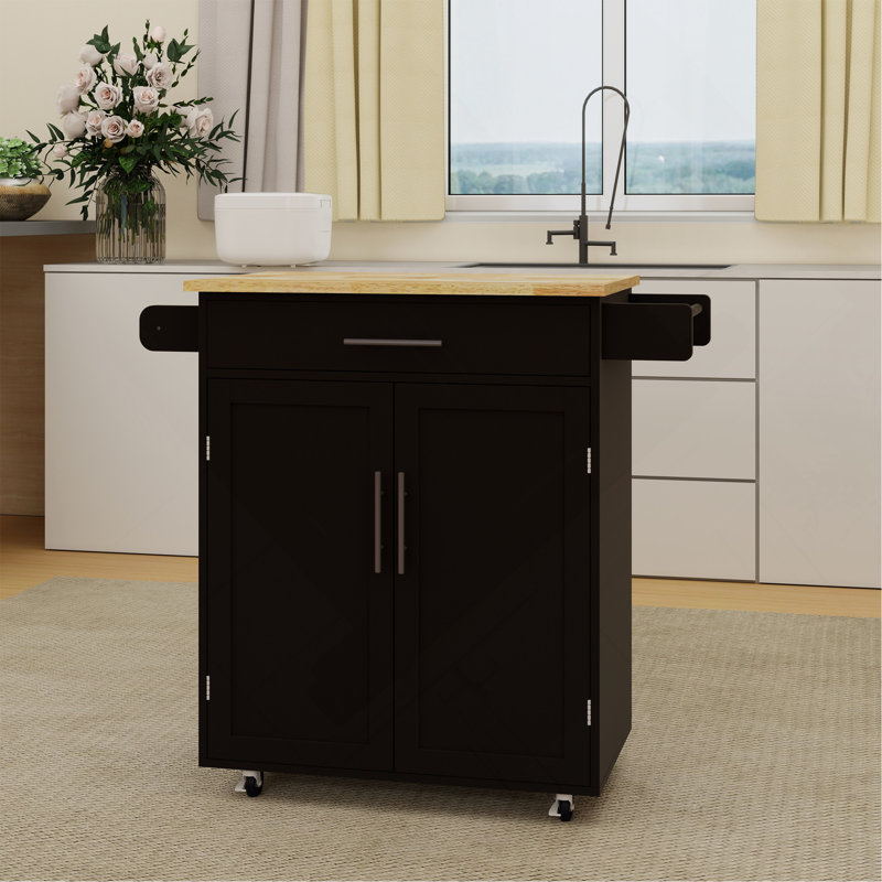 Îlot de cuisine avec chariot à roulettes, îlot de cuisine avec tablettes réglables et porte-serviettes, Noir 3
