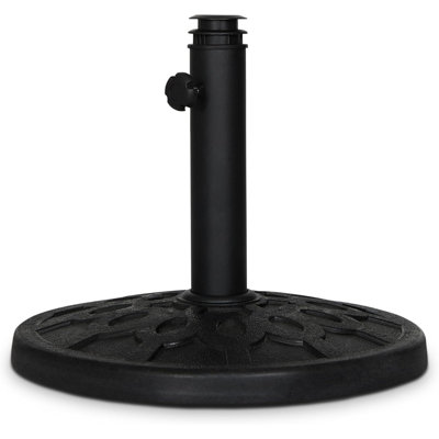 20 Lb Round Black Patio Umbrella Base, Weatherproof Resin Coated Calcium Carbonate Heavy Duty Umbrella Stand, Multi-Size Adjustable Adapter Fits 1.5–2 Inch Poles For Outdoor Garden Backyard