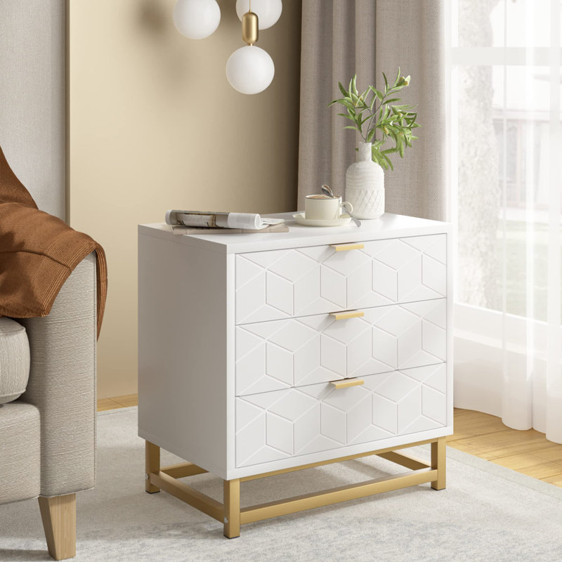 Commode 3 tiroirs Lacey-Jay, Gris / Or