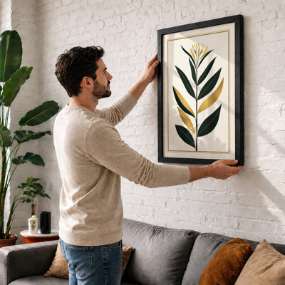 Single Stem in Gold Botanical - Framed Print