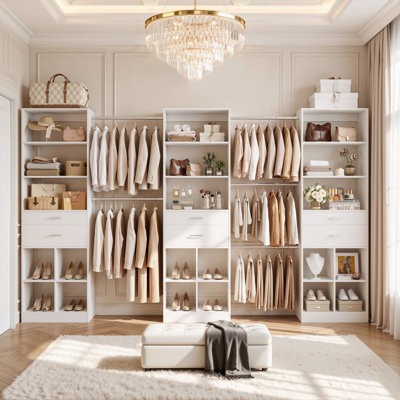 Modern Adjustable Tall Bedroom Closet System- 59.8''-122.8''Width Vanity Storage Cabinet
