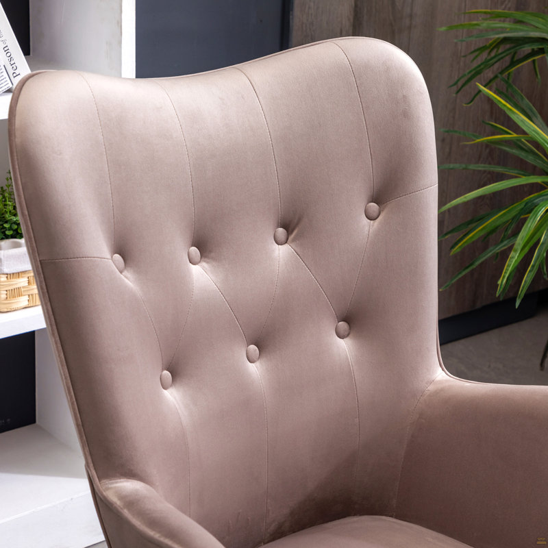 Fauteuil d'appoint contemporain capitonné en velours soyeux, chocolat, Chocolat