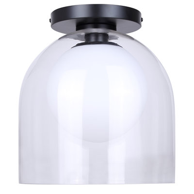 Jordany 11.875 In. 1-Light 60-Watt Modern Black Flush Mount With Clear And Flat Opal Glass Shade