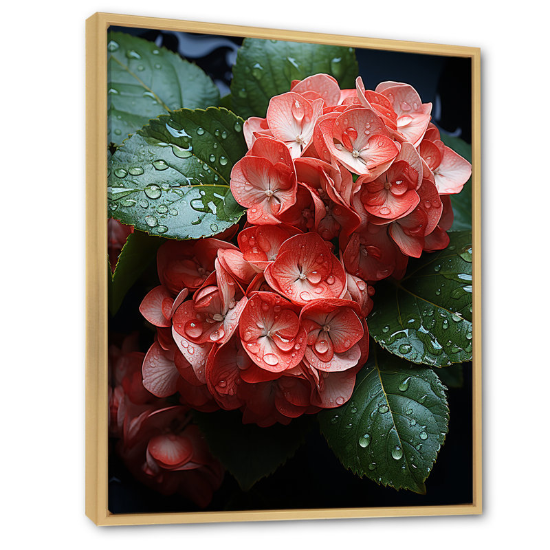 Élégance de fleurs d'hortensia orange - art mural hortensia, H 44 po x l 34 po x P 1,5 po, Cadre flottant brun