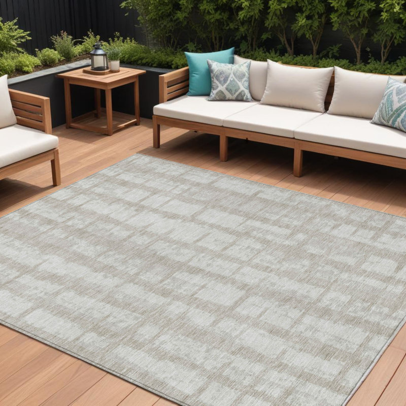 Tapis extérieur lavable rayé taupe et beige 8 pi x 10 pi