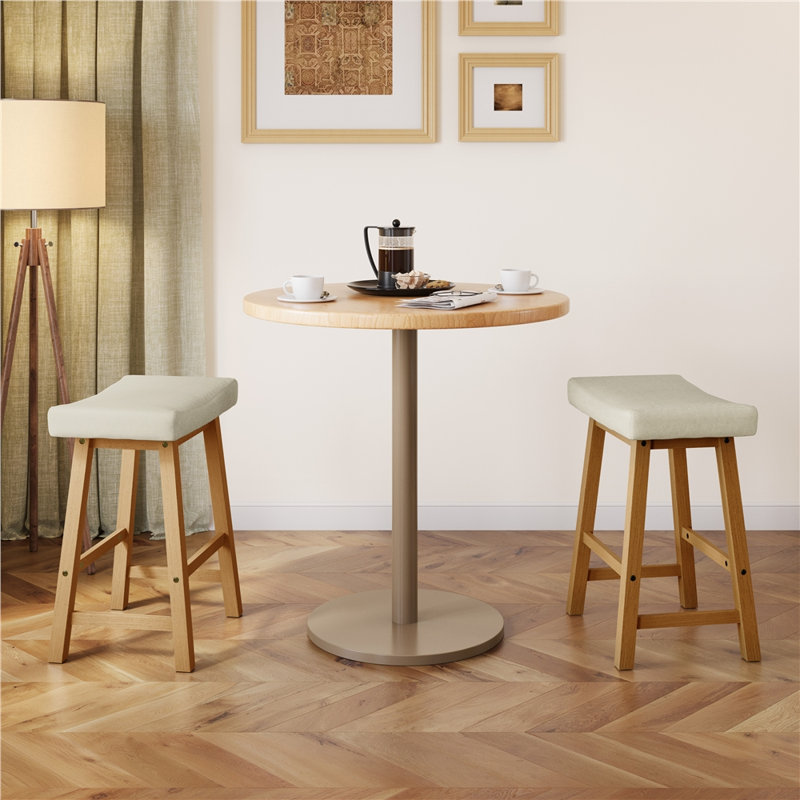 Tabourets de bar sans dossier avec pieds en bois massif pour îlot de cuisine, Beige