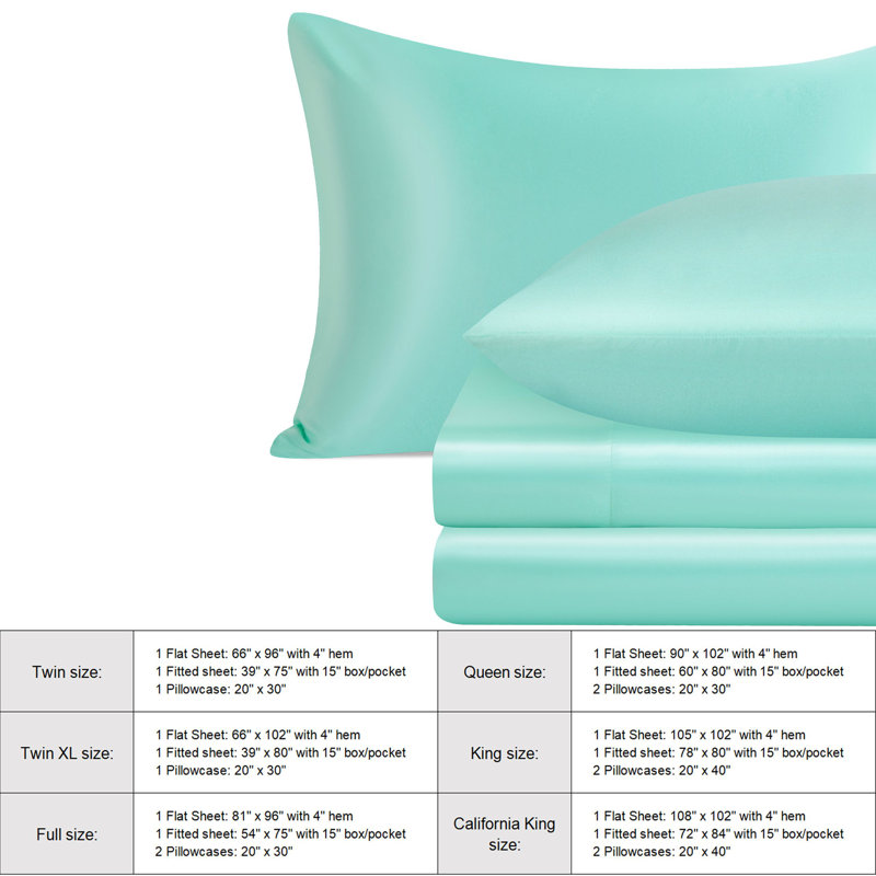 Ensemble de draps Lustrous, Ensemble de draps pour lit double avec 2 taies d'o, Bleu Tiffany