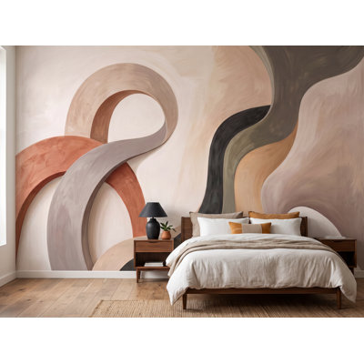 Papier peint abstrait formes abstraites, peinture murale moderne neutre, papier peint minimaliste arche bohème, décor contemporain de ton terre