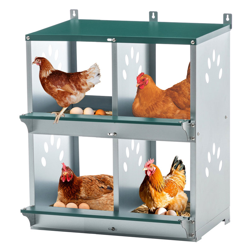 Boîte de nidification à 4 compartiments en acier galvanisé, teinte, large de 16,42 pouces, support pour environnement de ponte confortable, 22,19 de long, espace suffisant