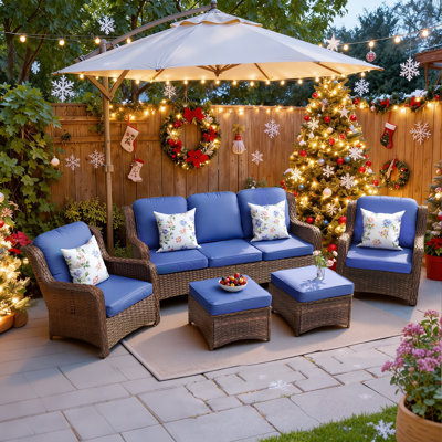 5-Piece Outdoor Wicker Sofa Set with All-Weather Waterproof Cushions, Durable Patio/Garden/Poolside Conversation Furniture Set for Outdoor Lounge by Lark Manor