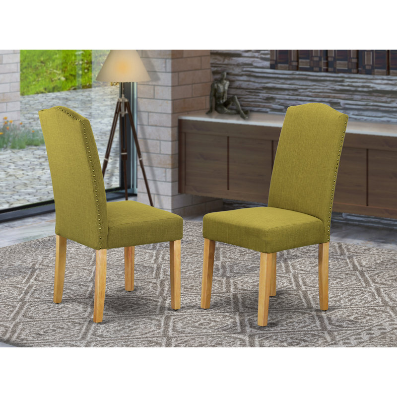 Encinal Parson Kitchen Chairs - Nailhead Linen Fabric Padded Dining Chairs, Set of 2, Oak, Light Pickle, Oak