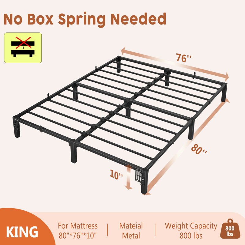 Structure de lit, structure de lit plateforme en métal robuste avec support de lattes en fer durable et pieds, aucun sommier requis, aucune vis nécessaire, supporte jusqu'à 800 lb, assemblage sans outil