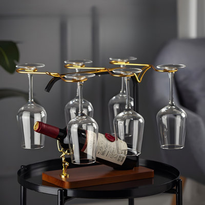 Titre: Ensemble de porte-verres à vin rouge de luxe léger - Comprend 6 élégantes coupes à vin rouges et 1 porte-verres à vin rouge, conception inversée, présentoir et rangement intégrés