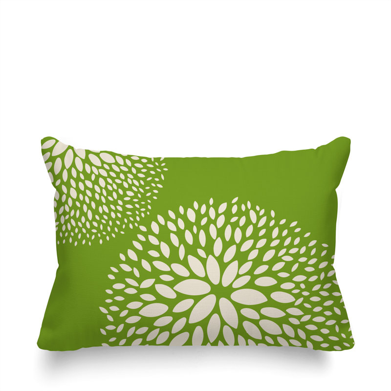 Coussin décoratif intérieur / extérieur en polyester filé floral Bavière, Chartreuse / crème