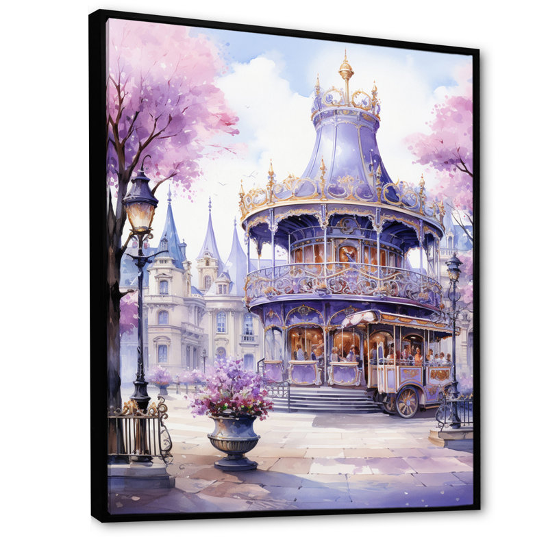 Carrousel de la grande roue mauve éternelle III - reproduction sur toile, H 20 po x l 12 po x P 1 po, Cadre flottant noir