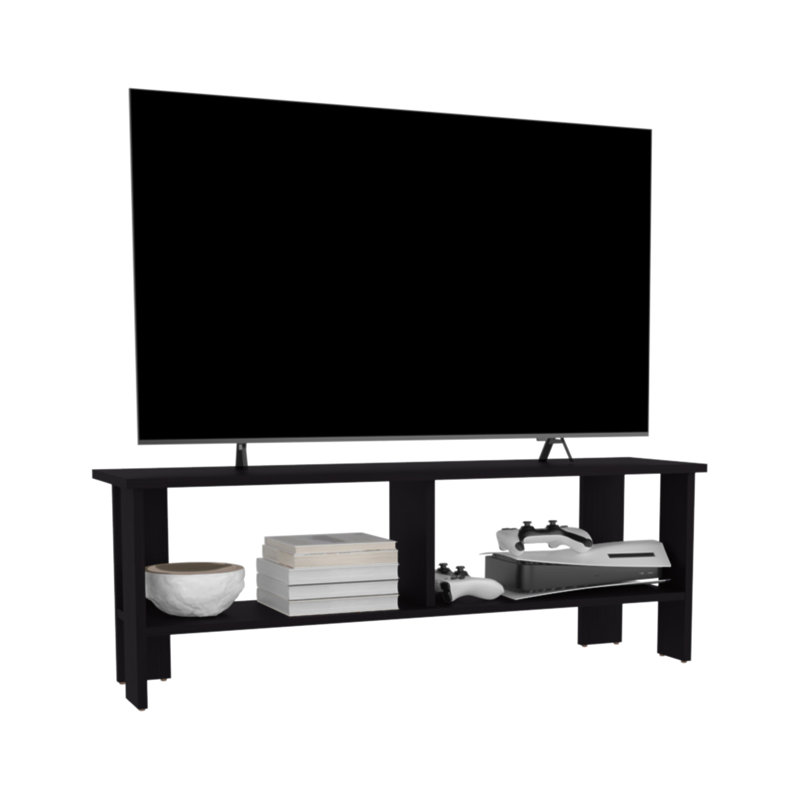 Meuble télé, 2 tablettes, Noir