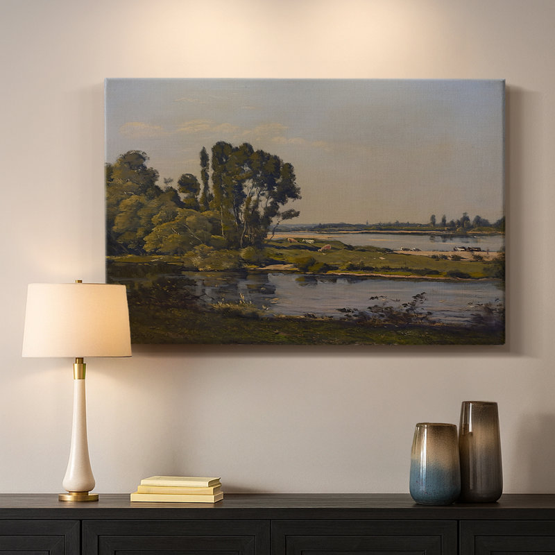 Paysage fluvial avec vaches-Henri Harpignies-Toile tendue avec châssis-c. Fin du 19e siècle, 24 x 36