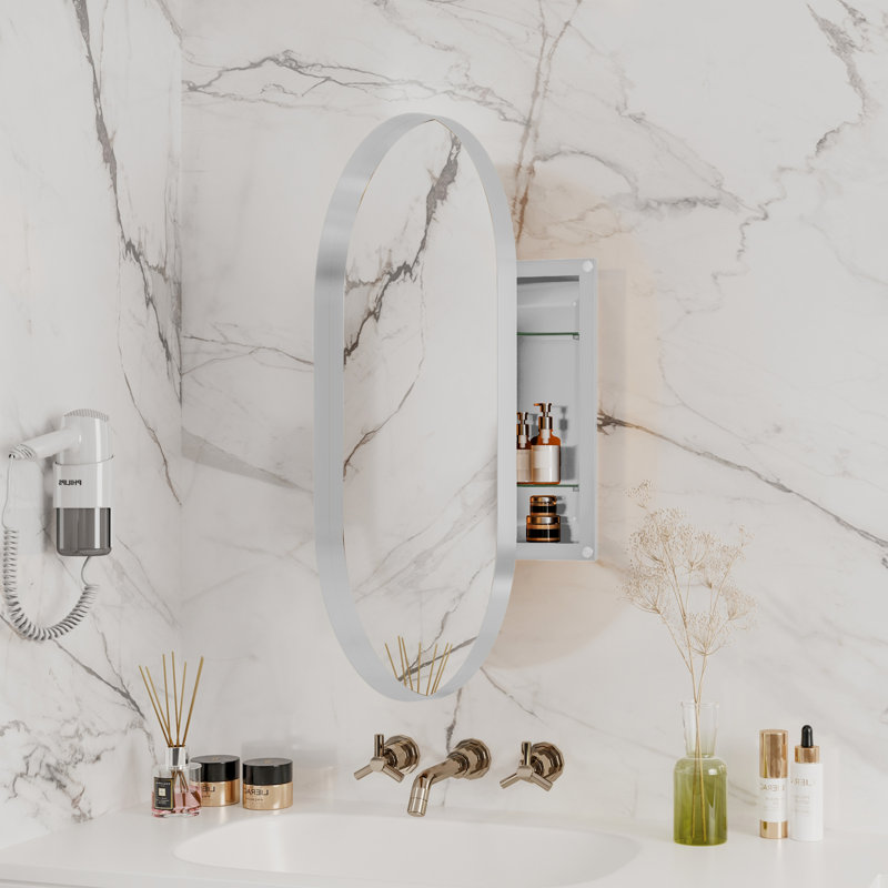 Miroir ovale encastré, Blanc