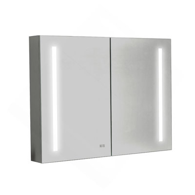 LED Lighted Bathroom Medicine Cabinet with Mirror, Sockets, Dimmable, Anti-Fog